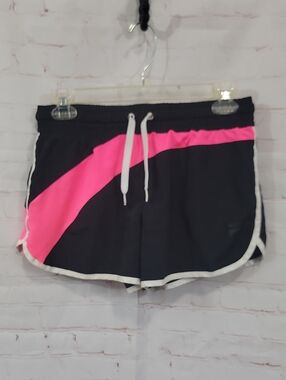 Fila Black Athletic Shorts with Neon Pink Diagonal Accent